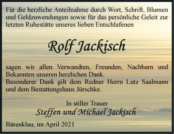 Traueranzeige von Rolf Jackisch von Märkische Oderzeitung