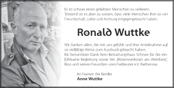 Traueranzeige von Ronald Wuttke von Märkische Oderzeitung