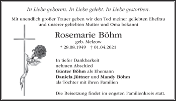 Traueranzeige von Rosemarie Böhm von Märkische Oderzeitung