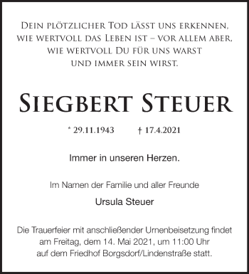 Traueranzeige von Siegbert Steuer von Märkische Oderzeitung