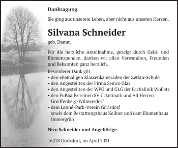 Traueranzeige von Silvana Schneider von Märkische Oderzeitung