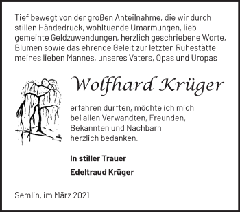 Traueranzeige von Wolfhard Krüger von Märkische Oderzeitung