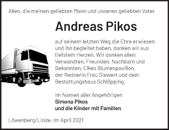 Traueranzeige von Andreas Pikos von Märkische Oderzeitung