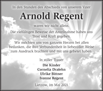 Traueranzeige von Arnold Regent von Märkische Oderzeitung