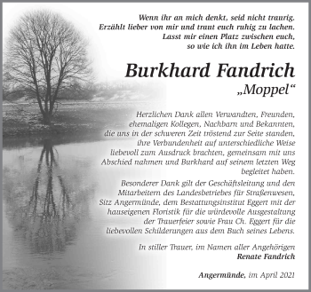 Traueranzeige von Burkhard Fandrich von Märkische Oderzeitung
