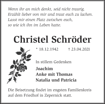 Traueranzeige von Christel Schröder von Märkische Oderzeitung