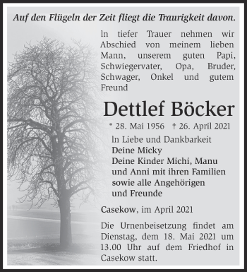 Traueranzeige von Dettlef Böcker von Märkische Oderzeitung