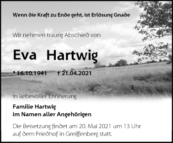 Traueranzeige von Eva Hartwig von Märkische Oderzeitung