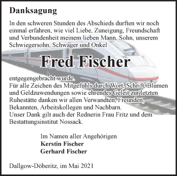 Traueranzeige von Fred Fischer von Märkische Oderzeitung