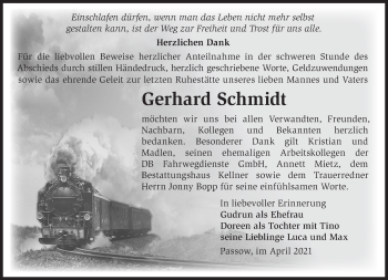 Traueranzeige von Gerhard Schmidt von Märkische Oderzeitung