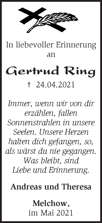 Traueranzeige von Gertrud Ring von Märkische Oderzeitung