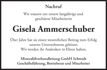 Traueranzeige von Gisela Ammerschuber von Märkische Oderzeitung