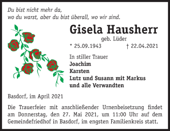 Traueranzeige von Gisela Hausherr von Märkische Oderzeitung