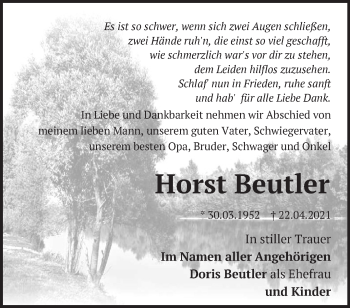 Traueranzeige von Horst Beutler von Märkische Oderzeitung