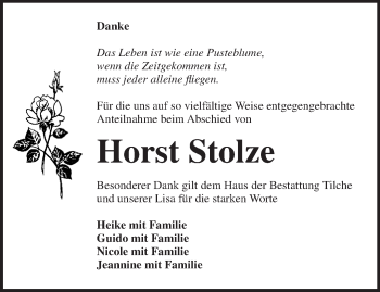 Traueranzeige von Horst Stolze von Märkische Oderzeitung