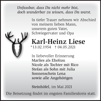 Traueranzeige von Karl-Heinz Liese von Märkische Oderzeitung