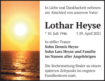 Traueranzeige von Lothar Heyse von Märkische Oderzeitung