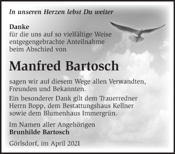 Traueranzeige von Manfred Bartosch von Märkische Oderzeitung