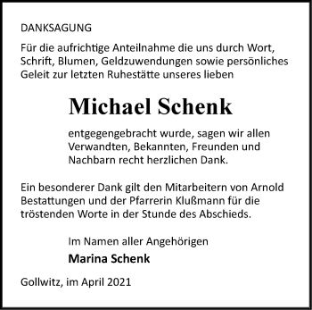 Traueranzeige von Michael Schenk von Märkische Oderzeitung