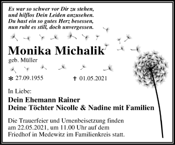 Traueranzeige von Monika Michalik von Märkische Oderzeitung