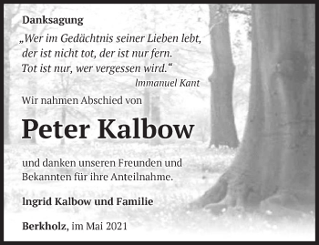 Traueranzeige von Peter Kalbow von Märkische Oderzeitung