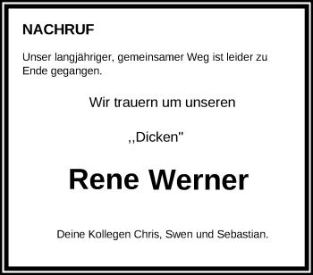 Traueranzeige von René Werner von Märkische Oderzeitung