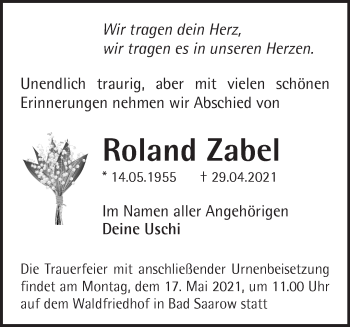 Traueranzeige von Roland Zabel von Märkische Oderzeitung