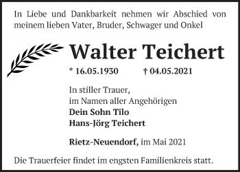 Traueranzeige von Walter Teichert von Märkische Oderzeitung