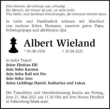 Traueranzeige von Albert Wieland von Märkische Oderzeitung