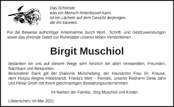 Traueranzeige von Birgit Muschiol von Märkische Oderzeitung