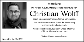 Traueranzeige von Christian Wolff von Märkische Oderzeitung