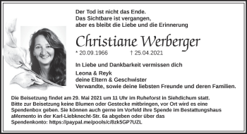 Traueranzeige von Christiane Werberger von Märkische Oderzeitung