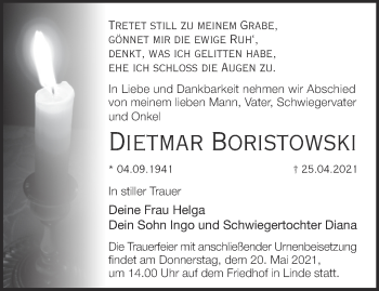 Traueranzeige von Dietmar Boristowski von Märkische Oderzeitung