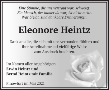 Traueranzeige von Eleonore Heintz von Märkische Oderzeitung