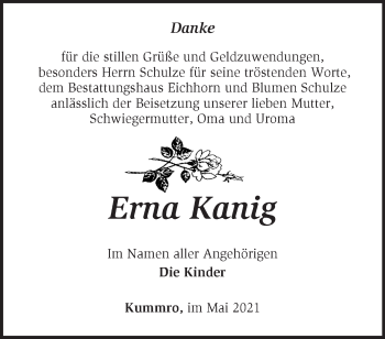 Traueranzeige von Erna Kanig von Märkische Oderzeitung