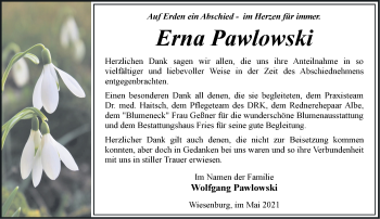 Traueranzeige von Erna Pawlowski von Märkische Oderzeitung