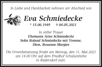 Traueranzeige von Eva Schmiedecke von Märkische Oderzeitung