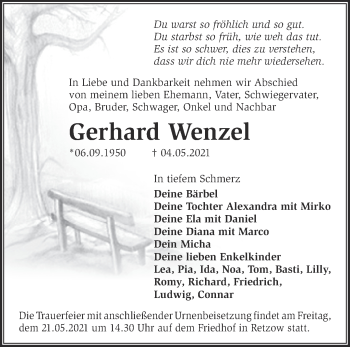 Traueranzeige von Gerhard Wenzel von Märkische Oderzeitung