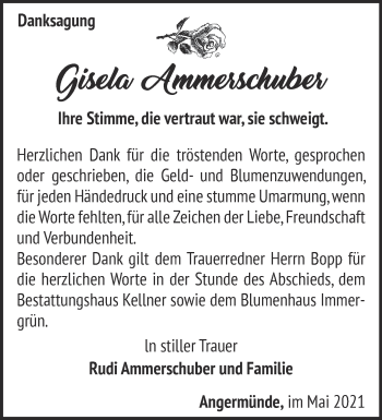 Traueranzeige von Gisela Ammerschuber von Märkische Oderzeitung