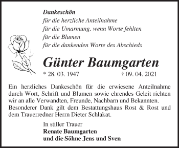 Traueranzeige von Günter Baumgarten von Märkische Oderzeitung