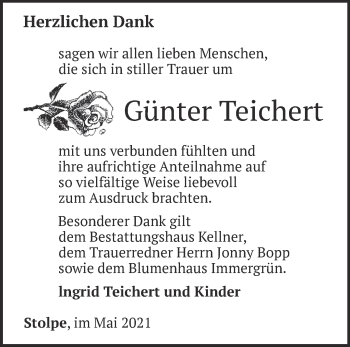 Traueranzeige von Günter Teichert von Märkische Oderzeitung