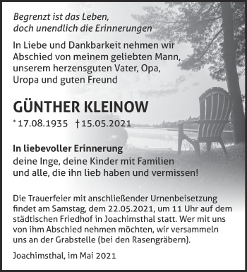 Traueranzeige von Günther Kleinow von Märkische Oderzeitung