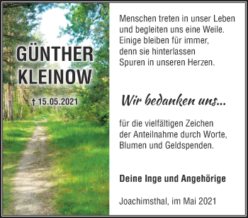 Traueranzeige von Günther Kleinow von Märkische Oderzeitung