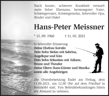 Traueranzeige von Hans-Peter Meissner von Märkische Oderzeitung