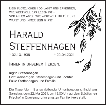 Traueranzeige von Harald Steffenhagen von Märkische Oderzeitung