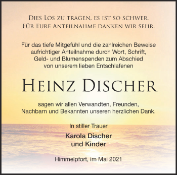 Traueranzeige von Heinz Discher von Märkische Oderzeitung