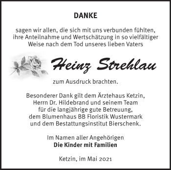 Traueranzeige von Heinz Strehlau von Märkische Oderzeitung