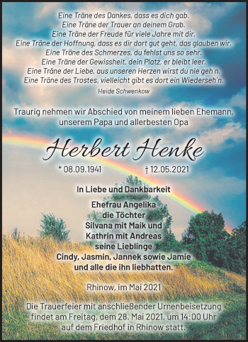 Traueranzeige von Herbert Henke von Märkische Oderzeitung