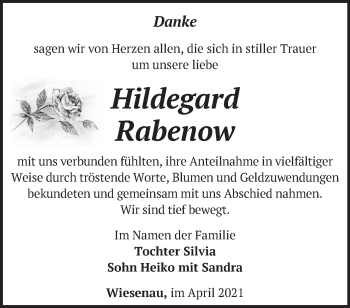 Traueranzeige von Hildegard Rabenow von Märkische Oderzeitung