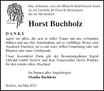 Traueranzeige von Horst Buchholz von Märkische Oderzeitung